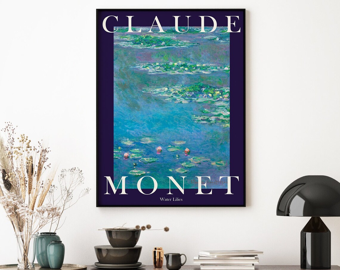 Claude Monet Water Lilies Navy Blue Exhibition Poster For Dramatic Home Decor - Image 3