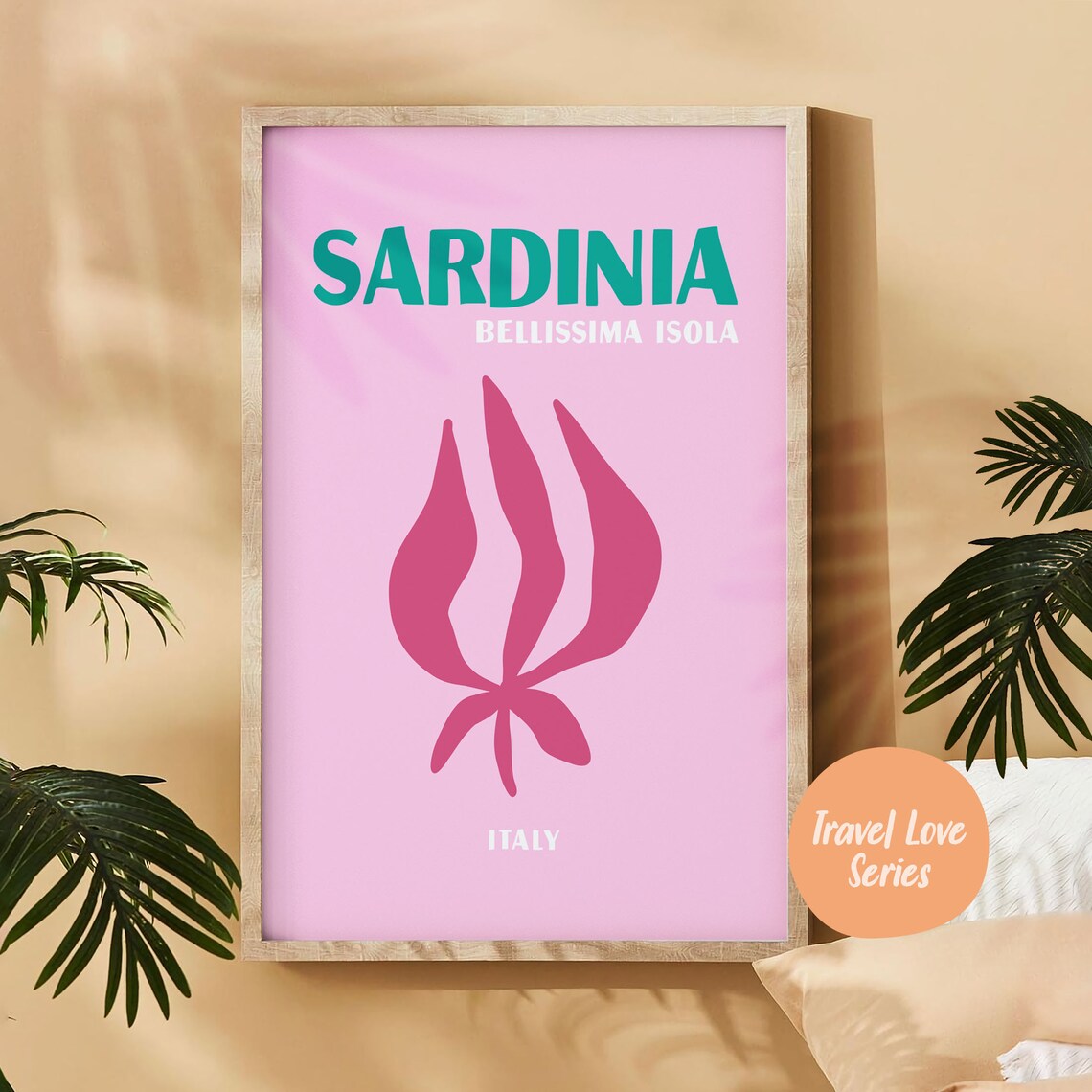 Sardinia Italy Pink Abstract Floral Retro Travel Destination Art Poster - Image 4