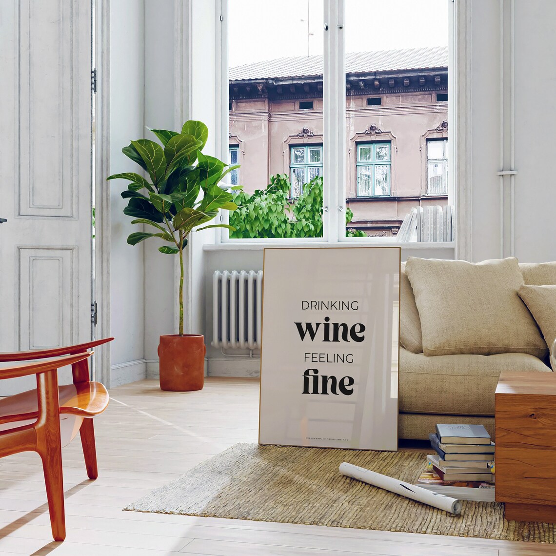 Drinking Wine Feeling Fine Black Typography Minimalist Quote Poster - Image 5