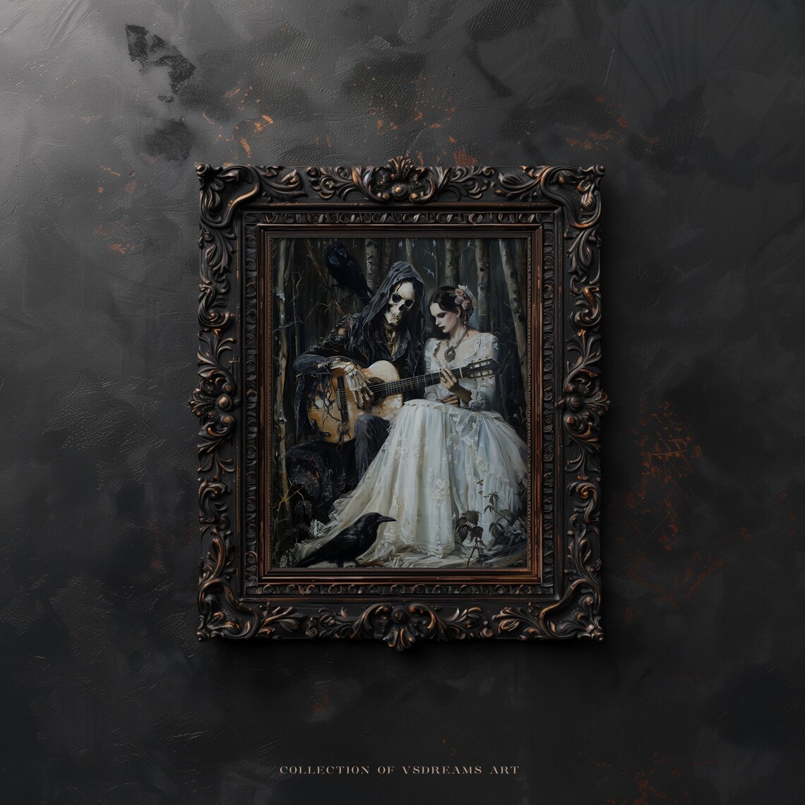 Skeleton Guitar Serenade White Gown Gothic Dark Forest Poster - Image 5
