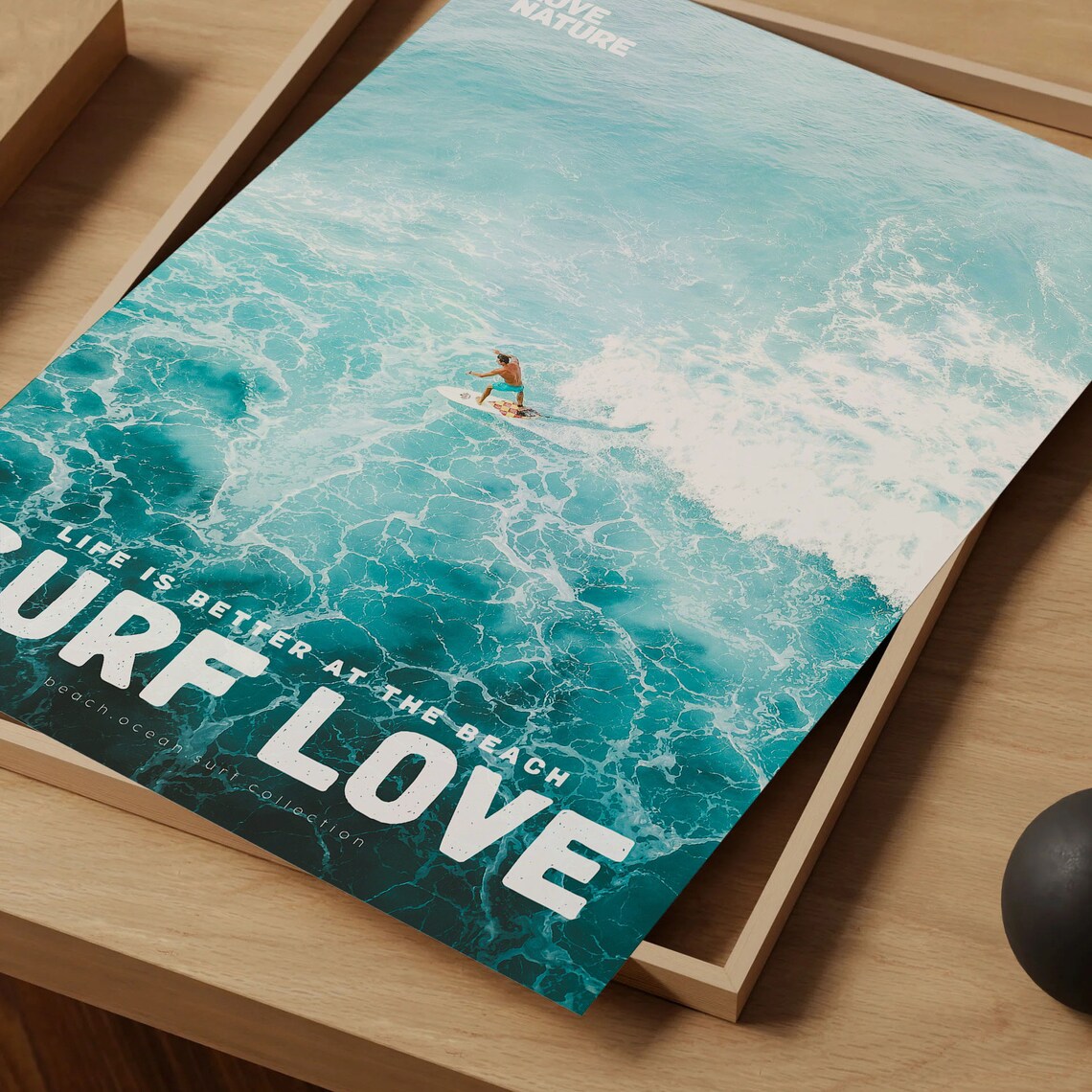 Surf Love Aerial Turquoise Water Solo Surfer Ocean Photo Poster - Image 4