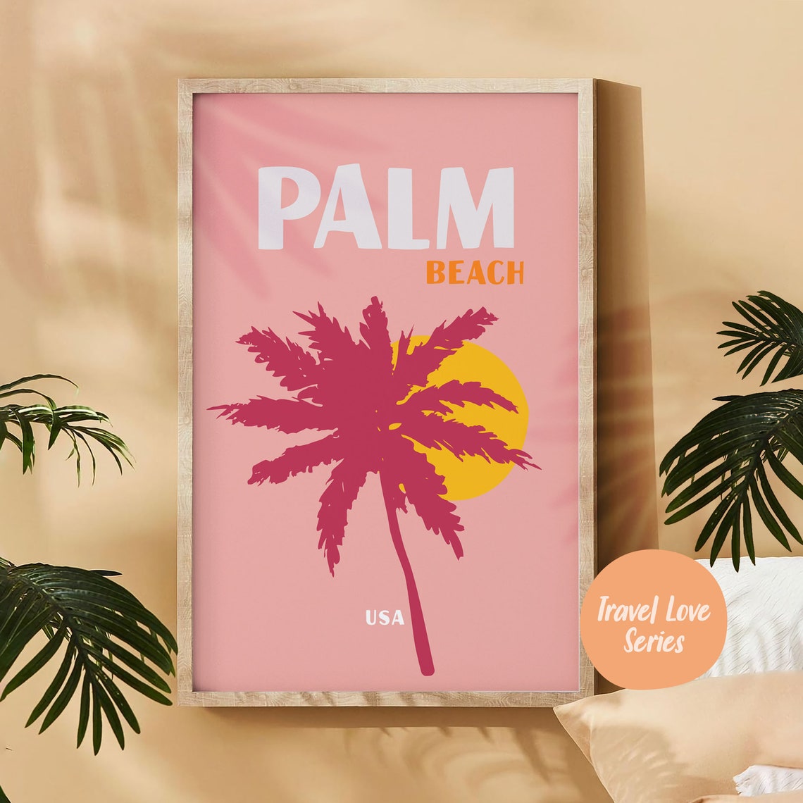 Palm Beach USA Pink Sunset Palm Tree Silhouette Coastal Art Poster - Image 5