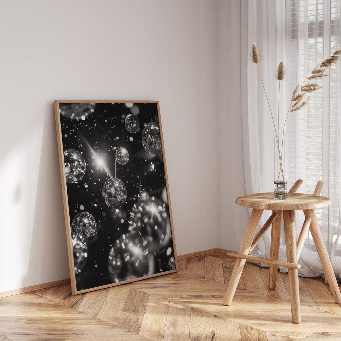 Disco Balls Hanging Confetti Black And White Glam Party Poster - Image 3