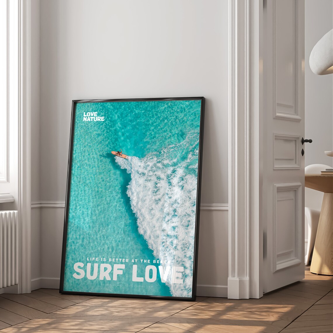 Surf Love Aerial Ocean Wave Foam Surfer Riding Board Photo Poster - Image 2