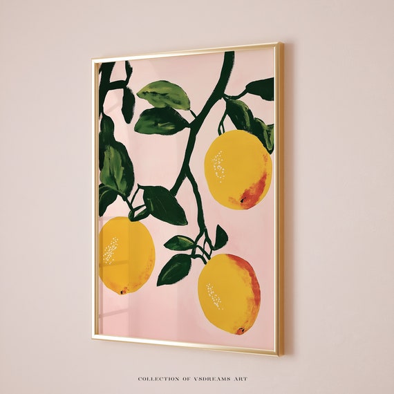 Lemon Painting Fruit Art Retro Food Art Kitchen Decor Food Illustration Art Dining Room Artwork Kitchen Wall Decor Apartment Decor