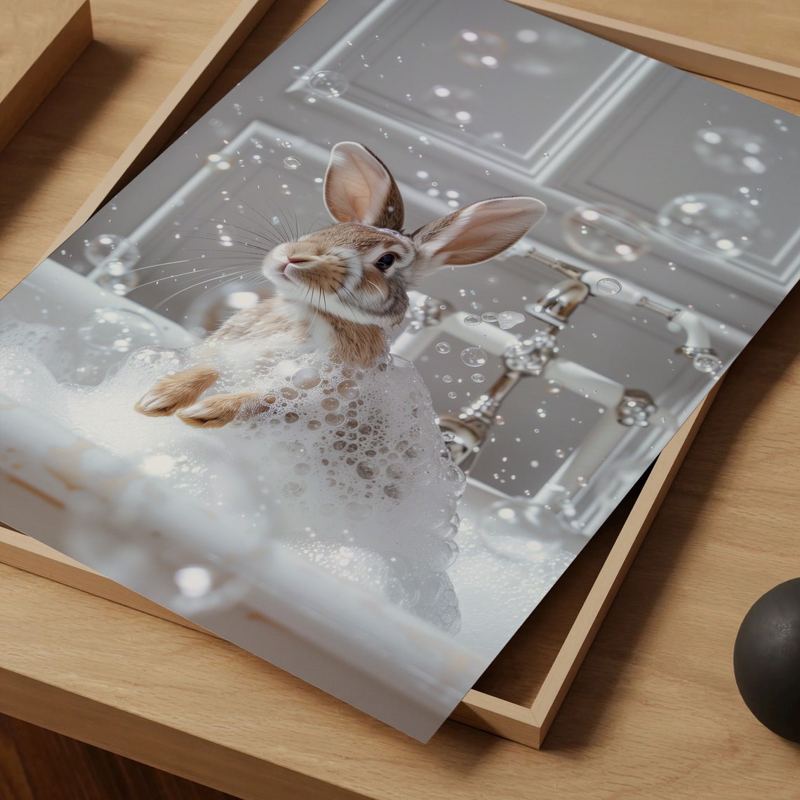 Cute Rabbit Bubble Bath Gold Frame Adorable Bunny Bathroom Art Poster - Image 5