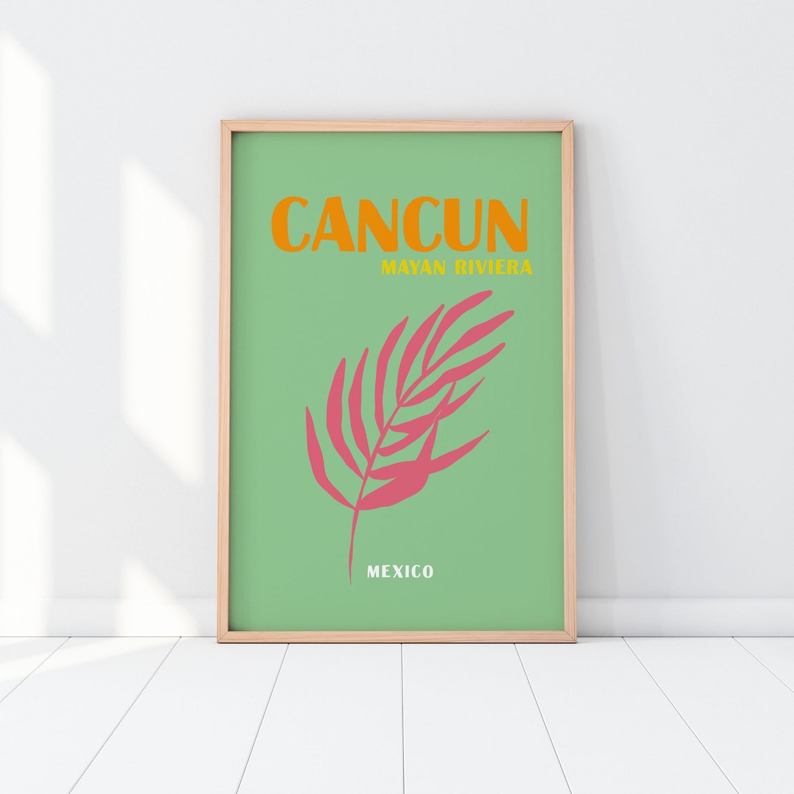 Cancun Mayan Riviera Mexico Pink Palm Leaf Tropical Travel Art Poster - Image 3