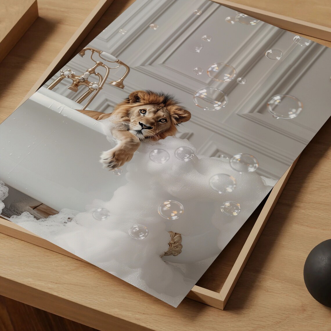 Lion In Tub Wall Art Lion Photo Bathroom Poster Bathroom Print Animals In The Bathtub Boy Bathroom Art Lion In Bathtub Print - Image 5