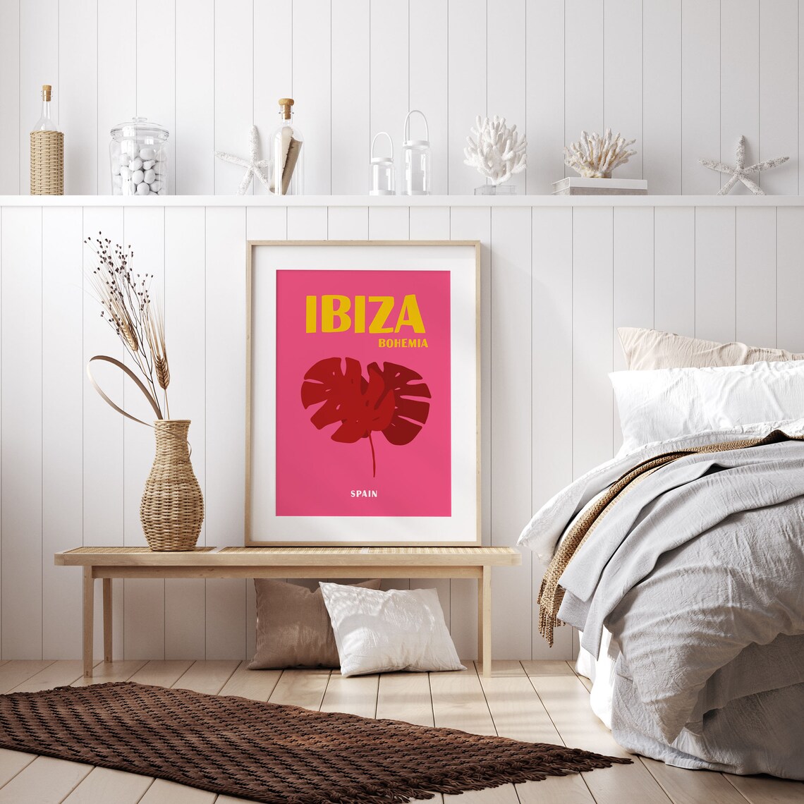 Ibiza Bohemia Spain Red Monstera Leaf Pink Tropical Travel Art Poster - Image 3