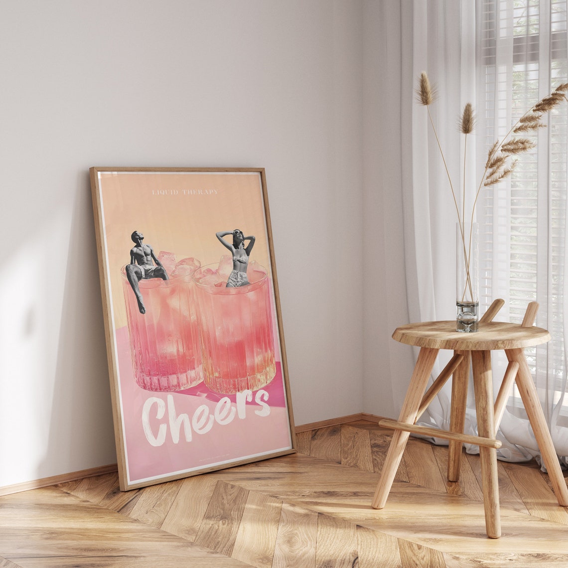 Liquid Therapy Cheers Pink Cocktail Retro Swimmers Summer Art Poster - Image 3