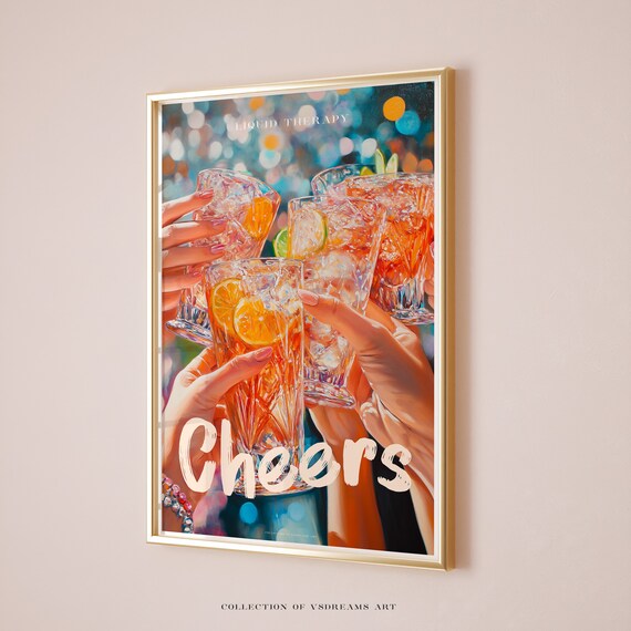 Liquid Therapy Cheers Citrus Cocktails Bokeh Toast Bar Cart Art Poster