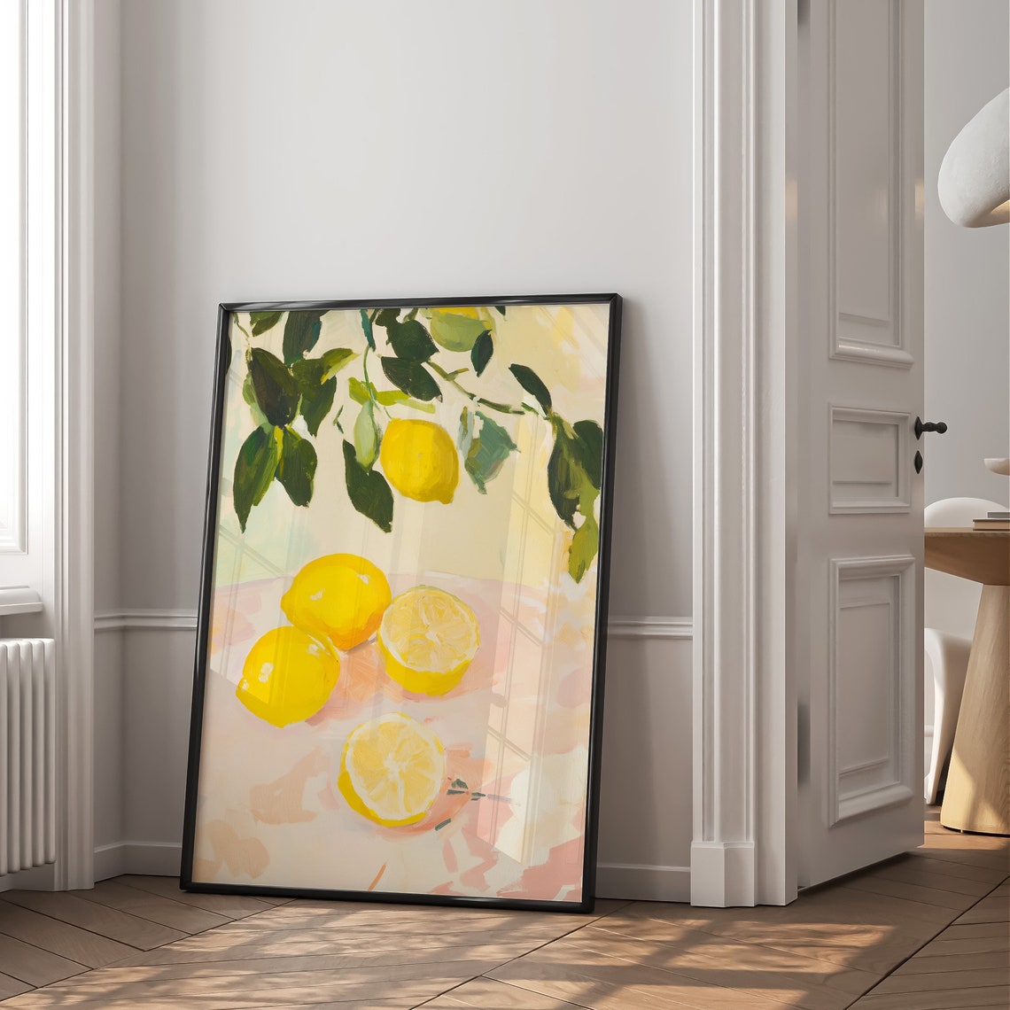 Fresh Lemons Hanging Branch and Sliced Pastel Still Life Poster - Image 2