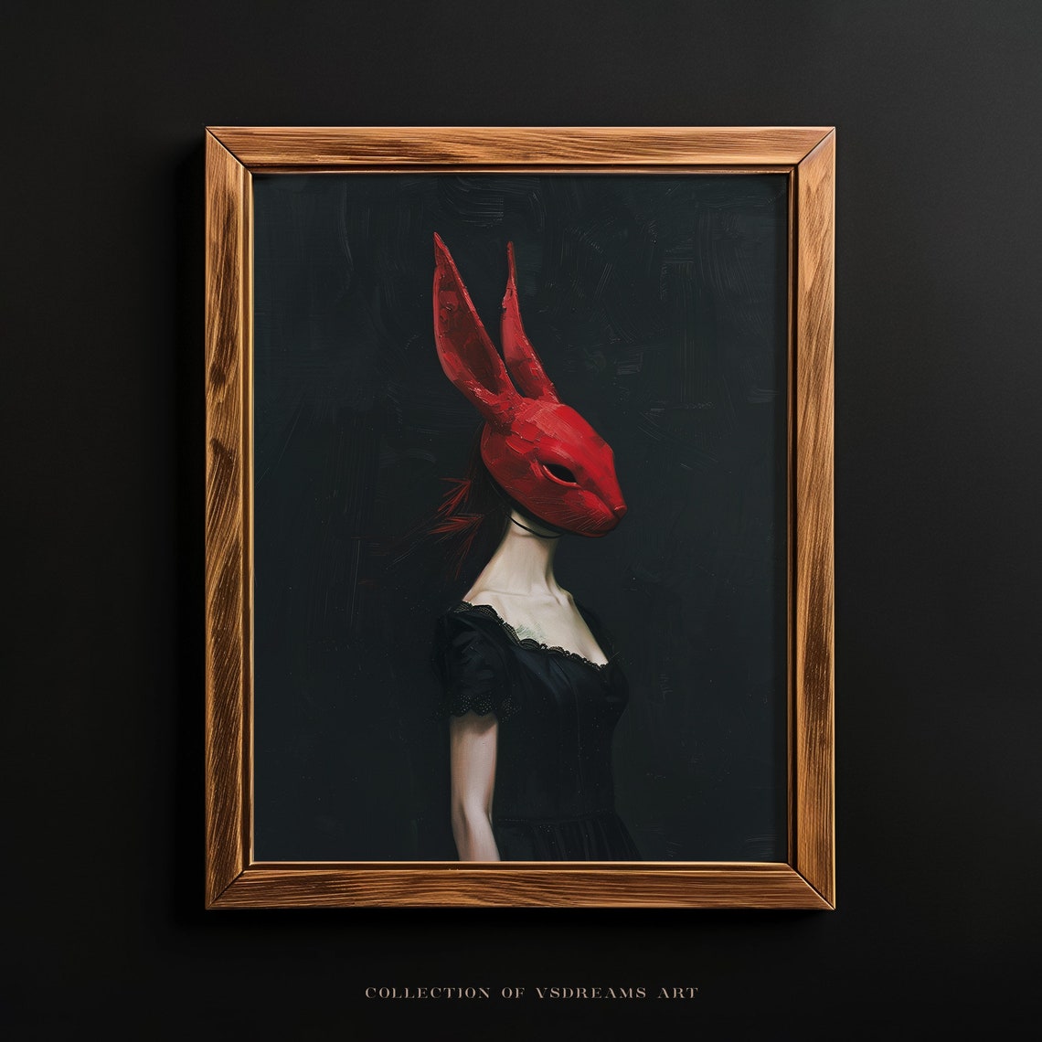 Red Rabbit Mask Woman Black Dress Whimsical Gothic Art Poster - Image 5