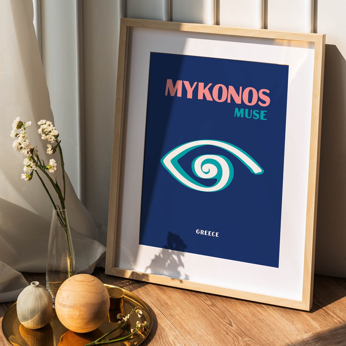 Mykonos Muse Greece Evil Eye Spiral Navy Blue Travel Art Poster - Image 4