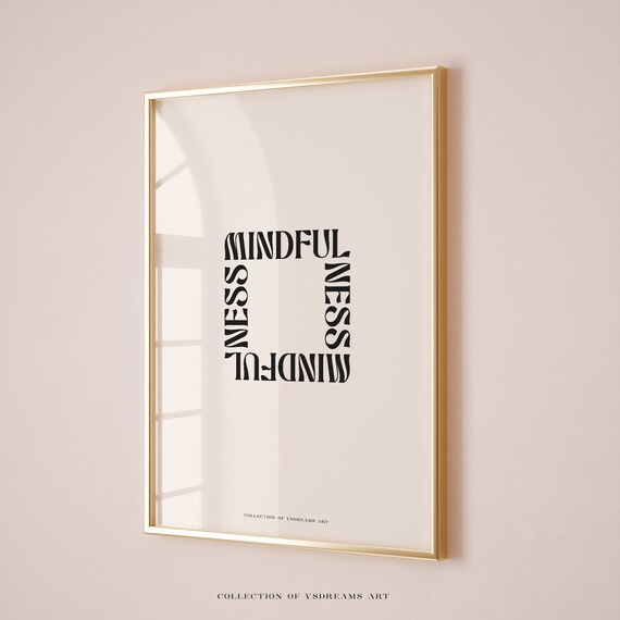 Mindfulness Word Square Modern Black Typography Minimalist Mindful Poster