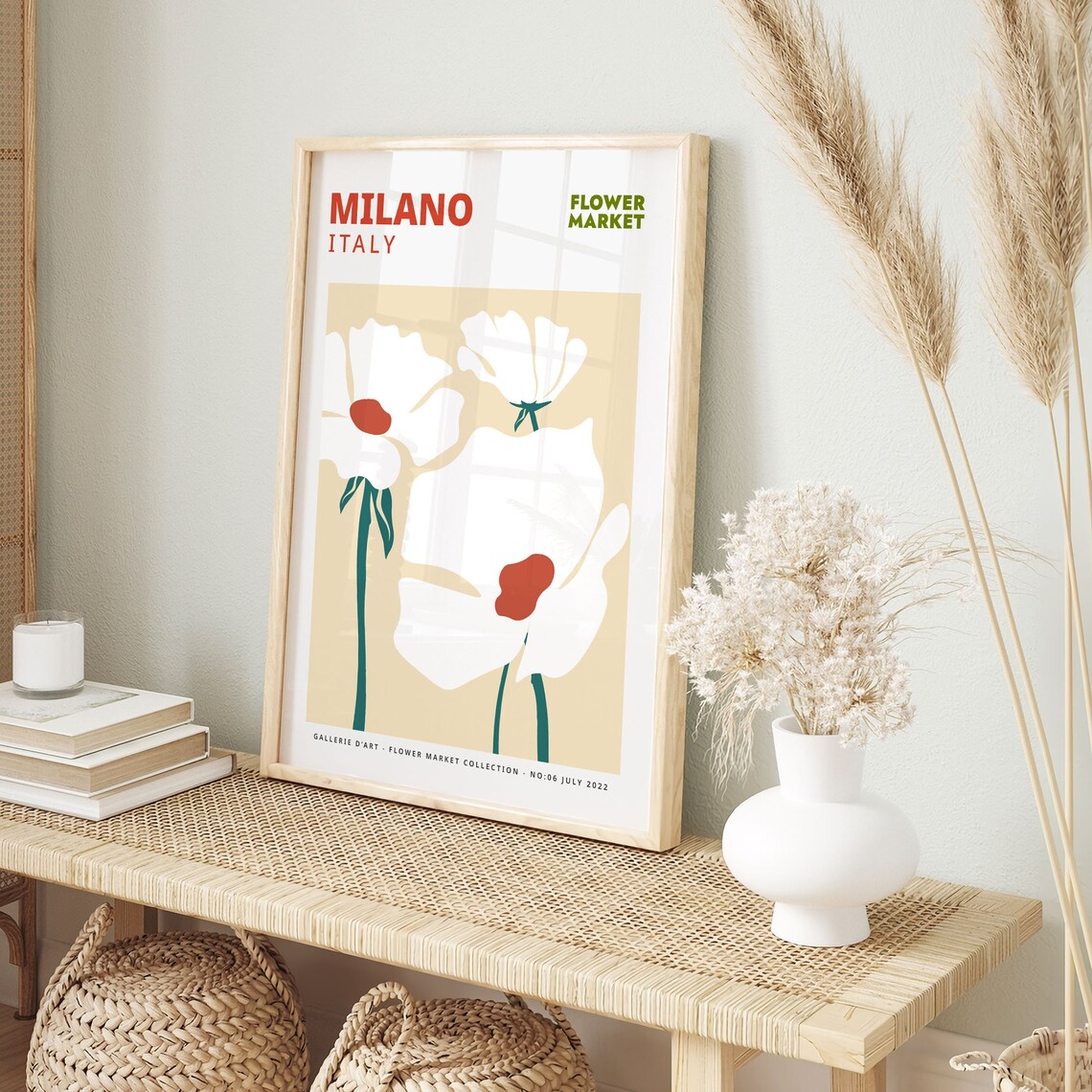 Milano Italy Flower Market White Poppy Floral Minimalist Art Poster - Image 4