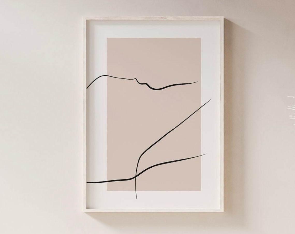Minimalist Beige Black One Line Abstract Japandi Modern Art Poster