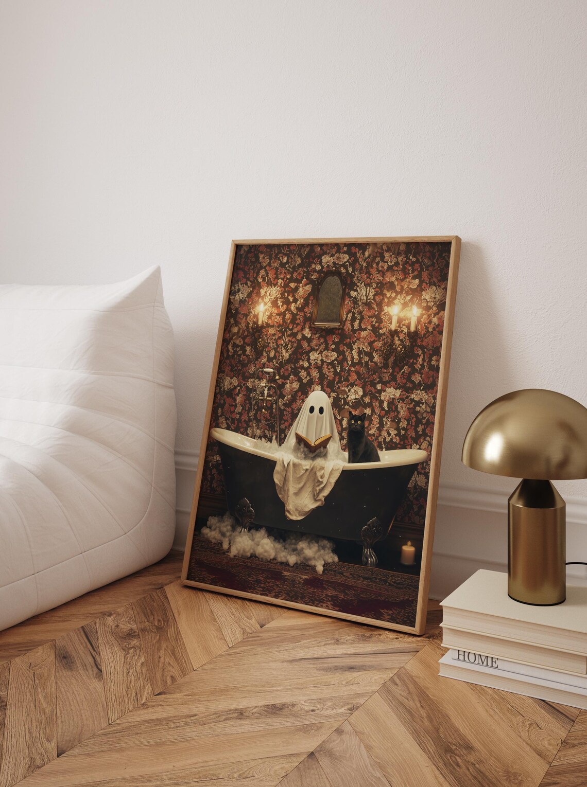 Ghost and Cat in Bathtub, Bathroom Gothic Art Print - Image 3