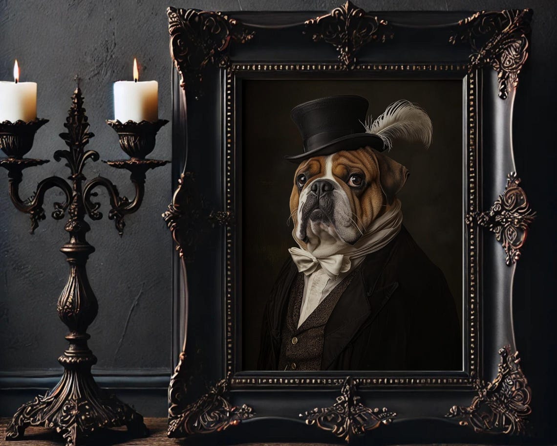Victorian Bulldog Gentleman Top Hat Gothic Portrait Art Poster