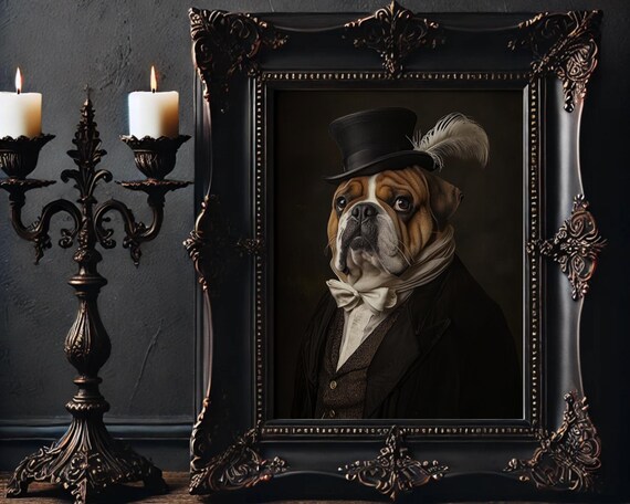 Victorian Bulldog Gentleman Top Hat Gothic Portrait Art Poster