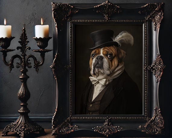 Victorian Bulldog Portrait Funny Gothic Dog Art