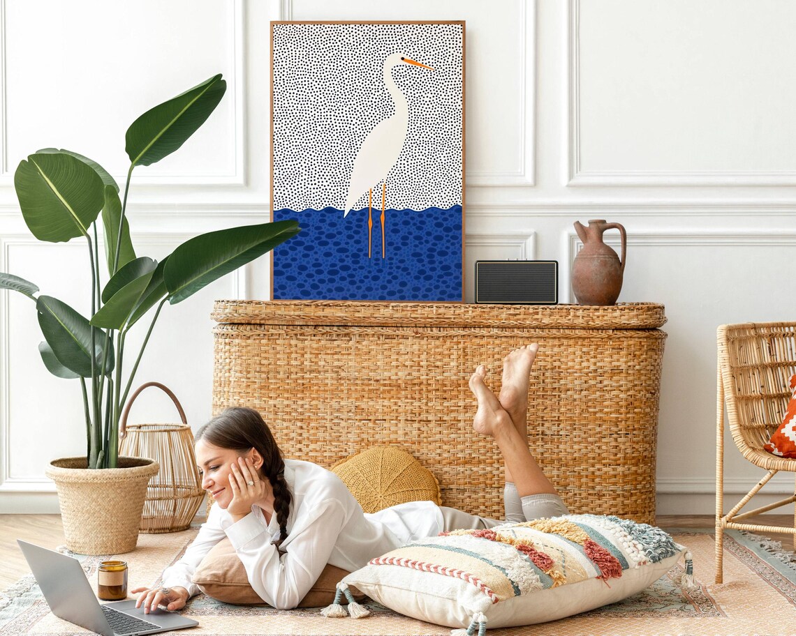 Minimalist Egret, Traditional Travel Poster - Image 4