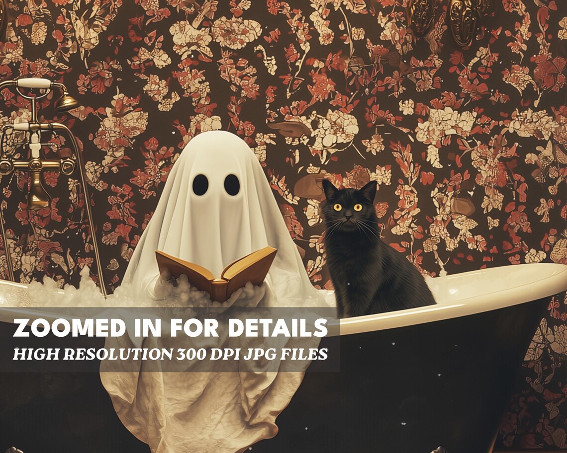 Ghost and Cat in Bathtub, Bathroom Gothic Art Print - Image 6