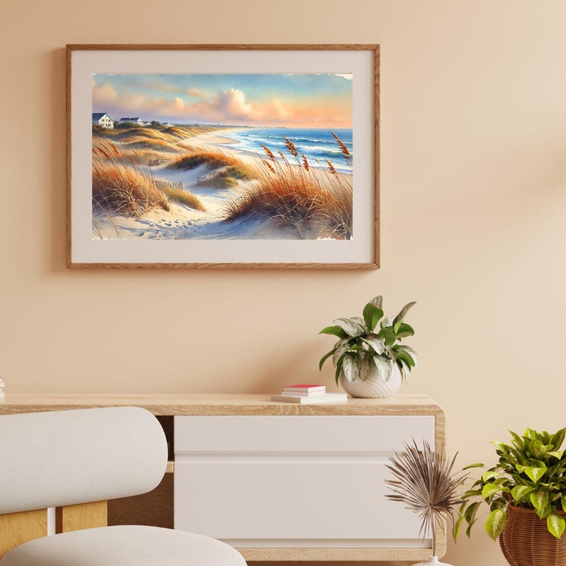 Coastal Beach Dunes Watercolor Ocean Sunrise Seaside Landscape Poster - Image 4