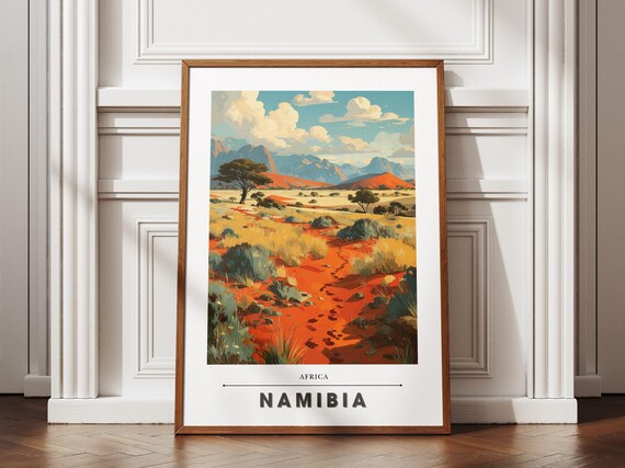 Namibia Africa Desert Red Sand Trail Retro Travel Poster Artwork