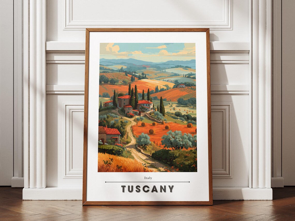 Tuscany Italy Rolling Hills Farmhouse Golden Harvest Travel Poster