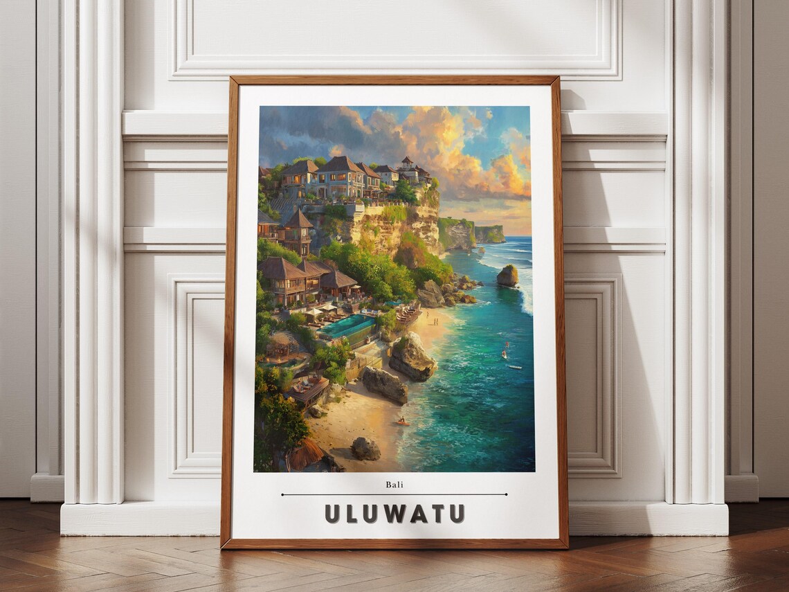 Uluwatu Bali Cliffside Temple and Ocean Sunset Travel Poster