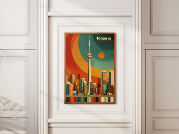 Toronto Canada Retro Travel Poster Cn Tower City Skyline Vintage Wall Art Print Canadian Landmark And Urban Decor Gift