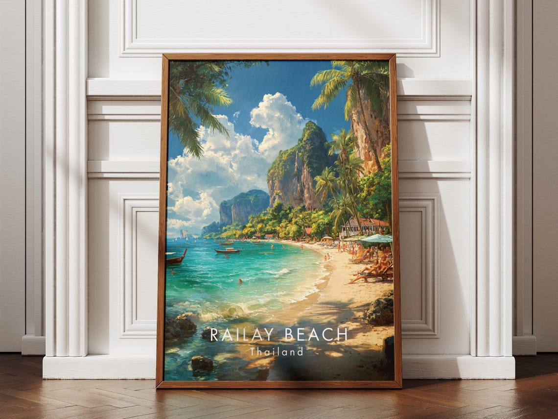Railay Beach Thailand Limestone Cliffs Seascape Travel Poster