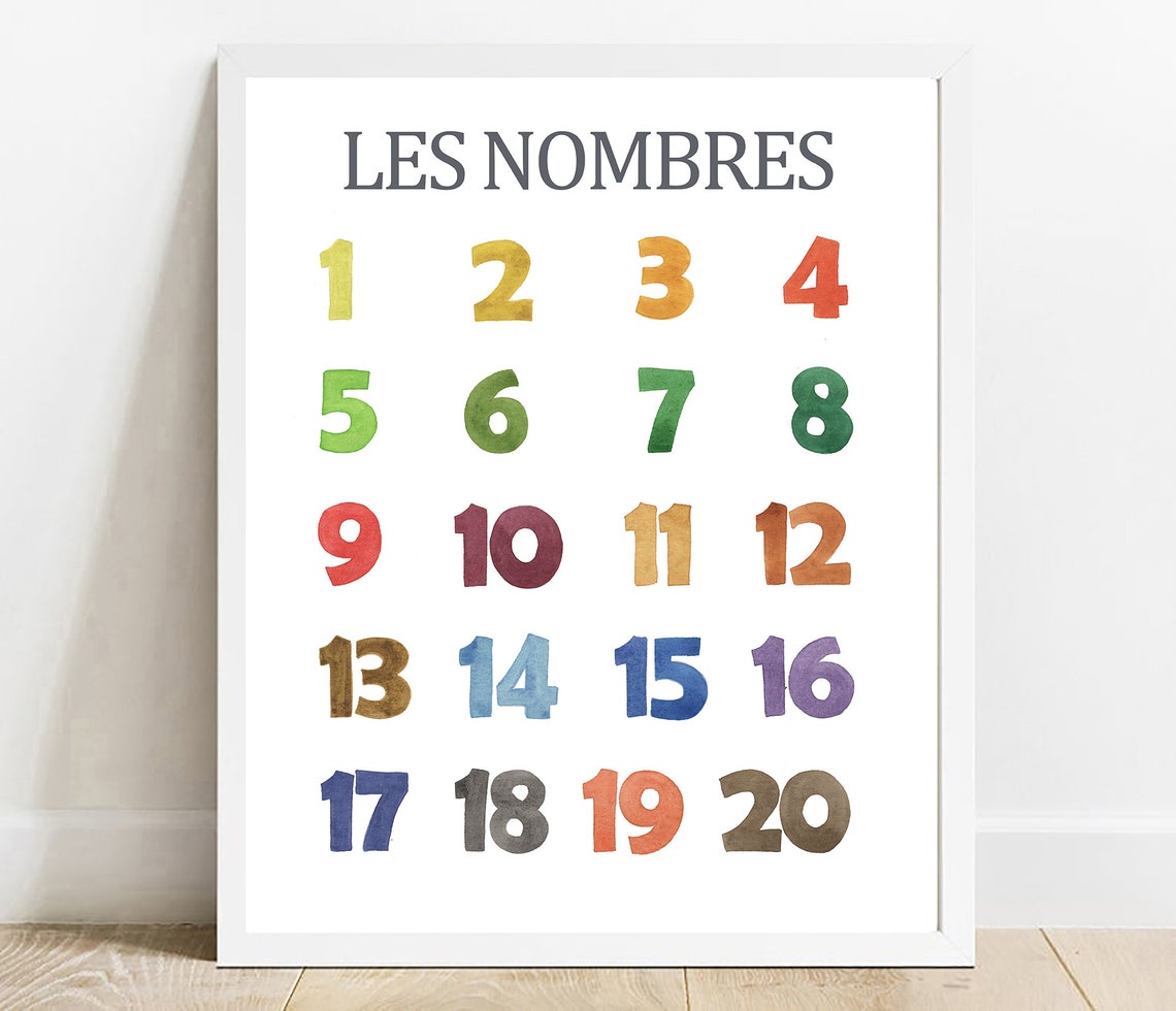 French Numbers Poster Watercolor Nursery Decor