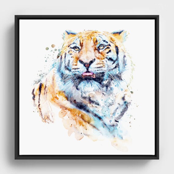 Siberian Tiger Watercolor Portrait Majestic Orange Blue Big Cat Poster