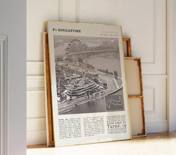 F1 Singapore Black White Poster Marina Bay Racing Track Print Idea For Fans