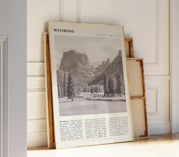 Wyoming Black White Poster Vintage Usa Travel Wall Art Print Idea For Nature Lovers