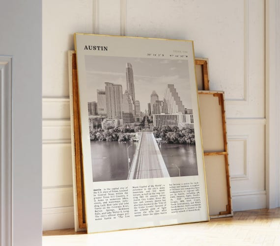 Austin Black White Print City Skyline Wall Art For Texas Lovers
