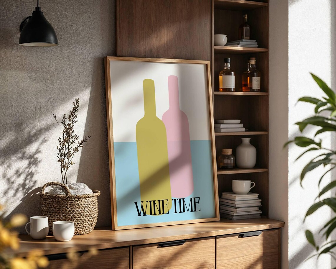 Wine Time Pastel Poster With Abstract Color Block Bottle Art