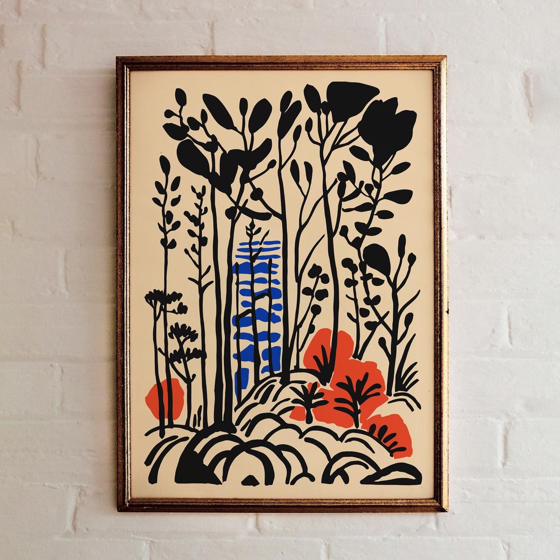 Abstract Forest Black Botanical Blue Red Accent Modern Art Poster - Image 6