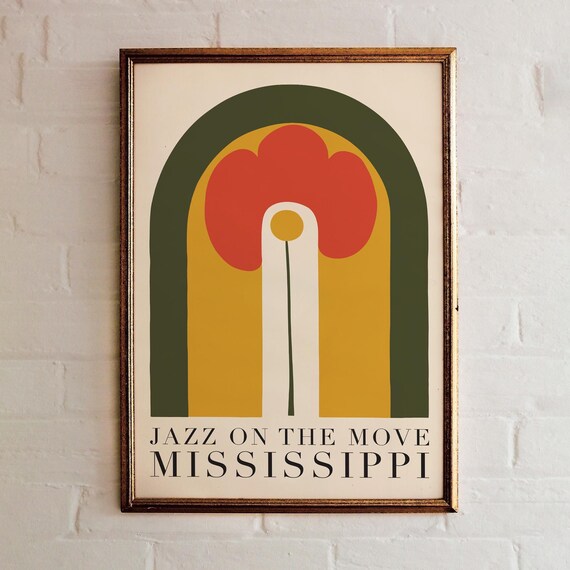 Jazz On The Move Mississippi 70s Geometric Retro Style Poster