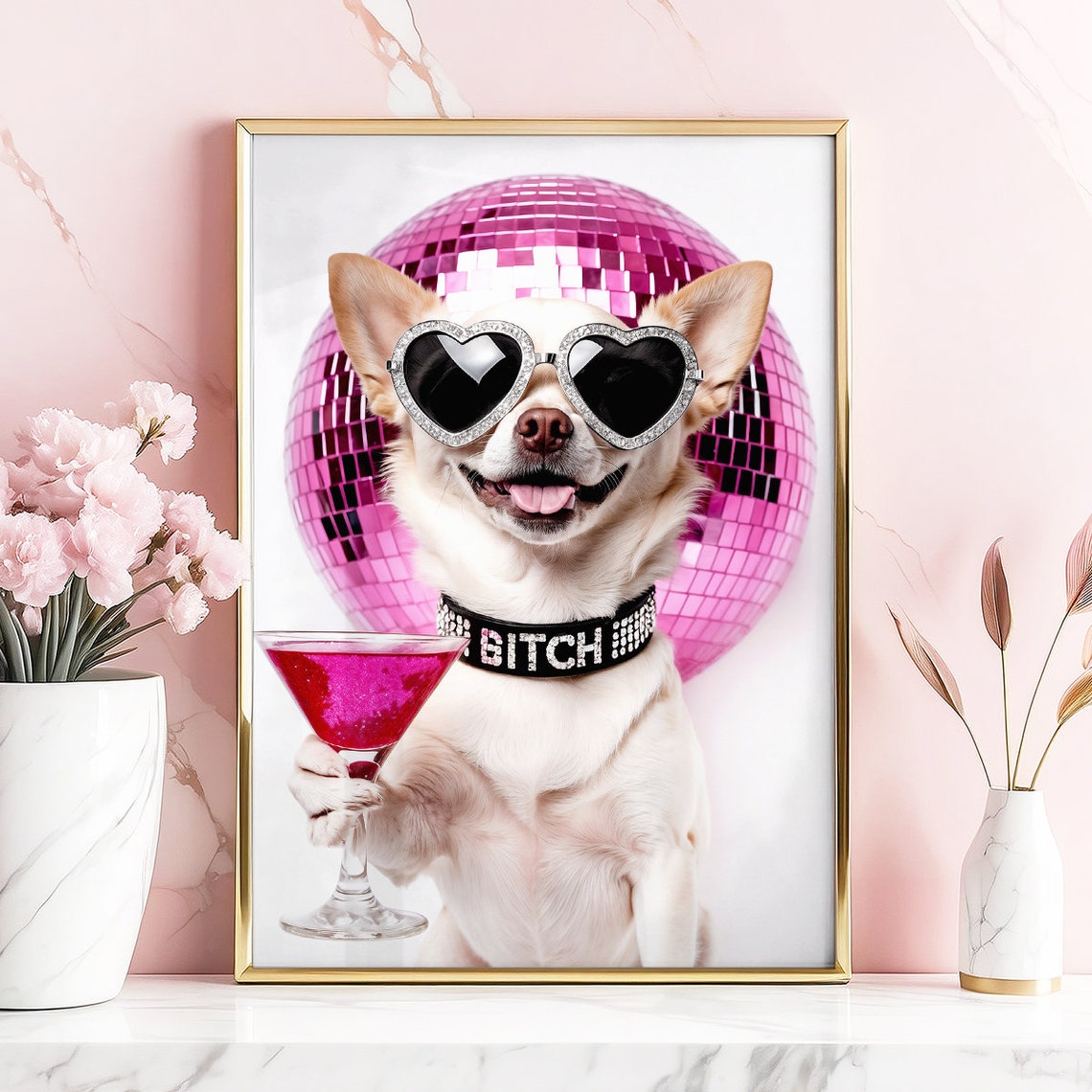 Chihuahua Wall Art Chihuahua Cocktail Print Chihuahua Wall Art Chihuahua Poster Chihuahua Gift Chihuahua Drinking Pink Preppy Print - Image 5
