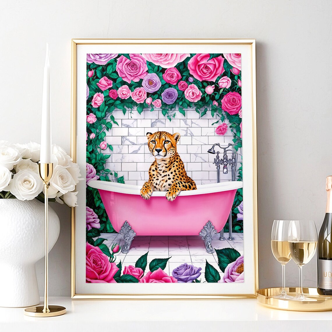 Cheetah Boho Bathroom Art Print, Funny Bath Poster - Image 2
