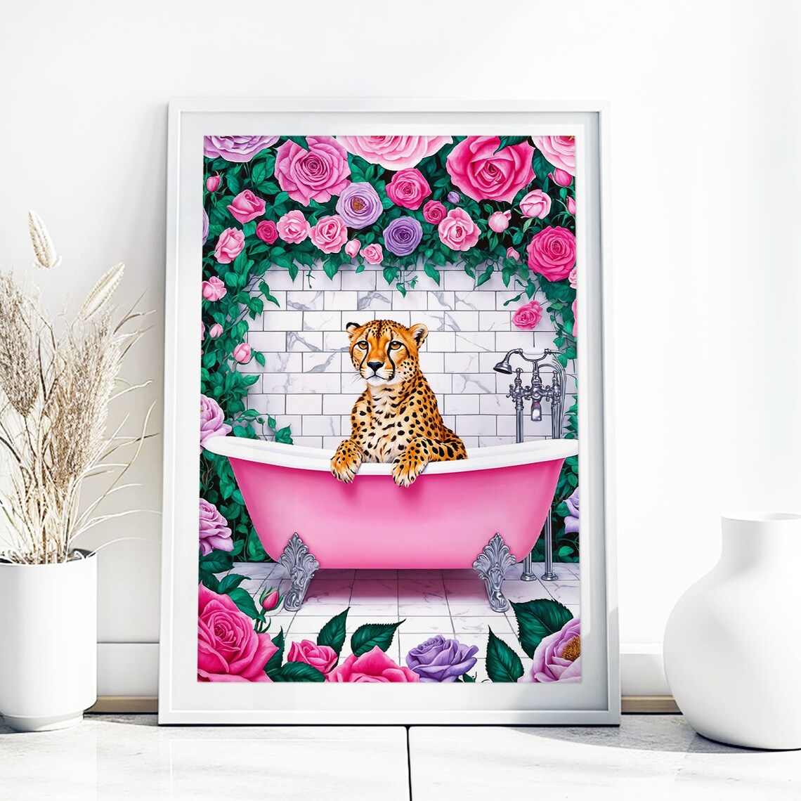 Cheetah Boho Bathroom Art Print, Funny Bath Poster - Image 3