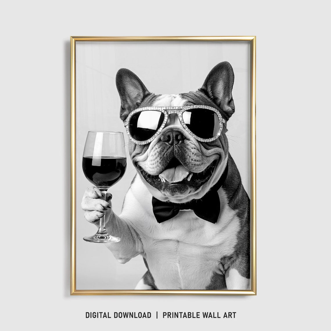 English Bulldog Wall Art Dog Drinking Wine Print Bulldog Poster Funny Dog Gift English Bulldog Gift Bar Cart Dog Drinking