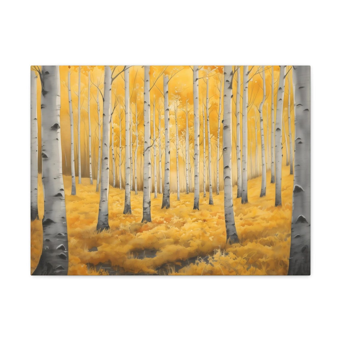 Golden Birch Forest Yellow Autumn Watercolor Painting Nature Poster - Image 3