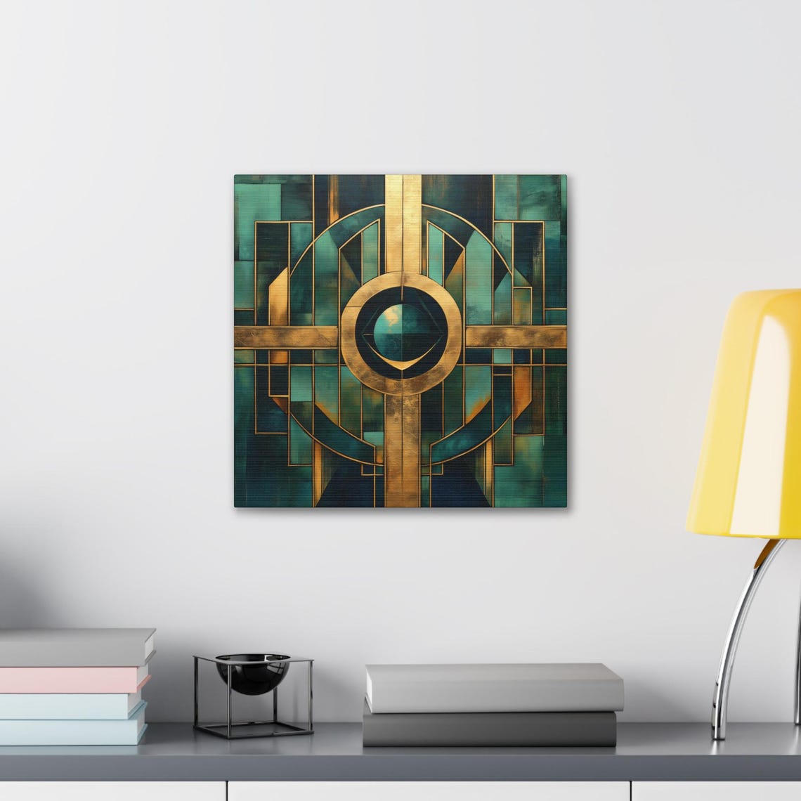 Teal And Gold Art Deco Circle Medallion Geometric Bold Print - Image 2