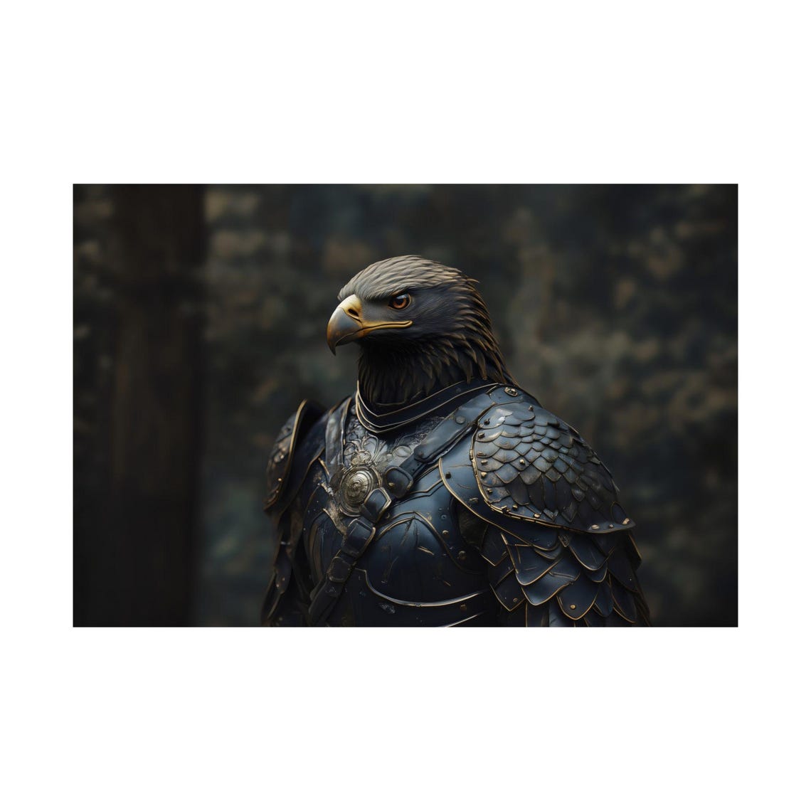 Majestic Eagle Knight Wearing Medieval Armor Portrait Poster - Image 2