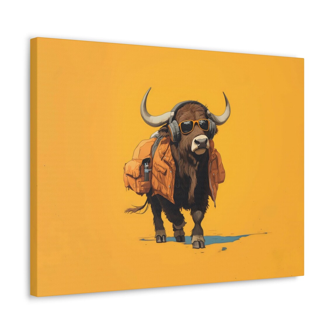 Bold Hipster Buffalo in Sunglasses Headphones Cool Yellow Poster - Image 3