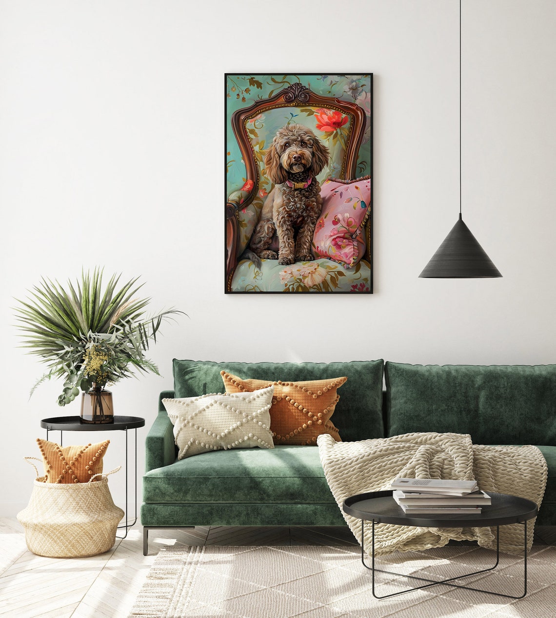 Elegant Labradoodle Sitting On An Antique Chair In Oil Painting Style Framed Poster Elegant Dog Portrait Dog Wall Art Dog Lover Gift - Image 3